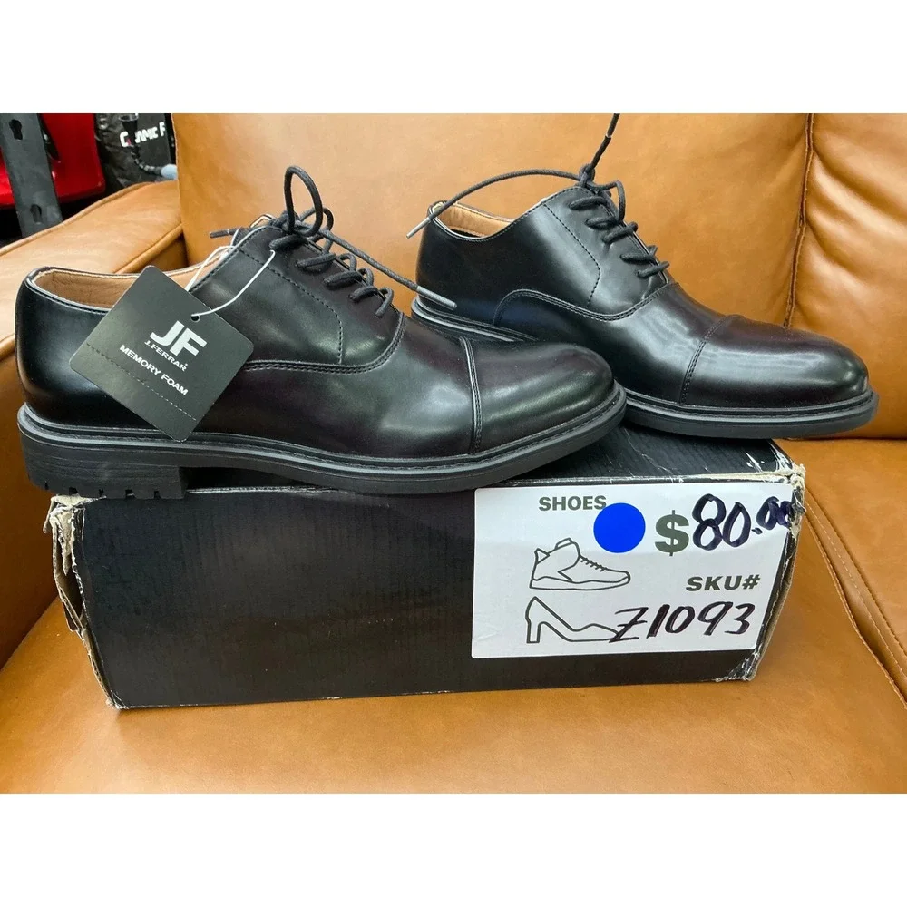 J. Ferrar Dyne Oxford Shoes Mens 7 Black New Cap Toe Memory Foam Lug Sole